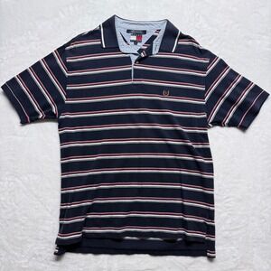 Tommy Hilfiger Mens Striped‎ Polo Shirt Navy Red White Short Sleeve Size L